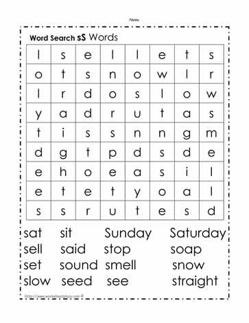 Words Beginning with S Wordsearch